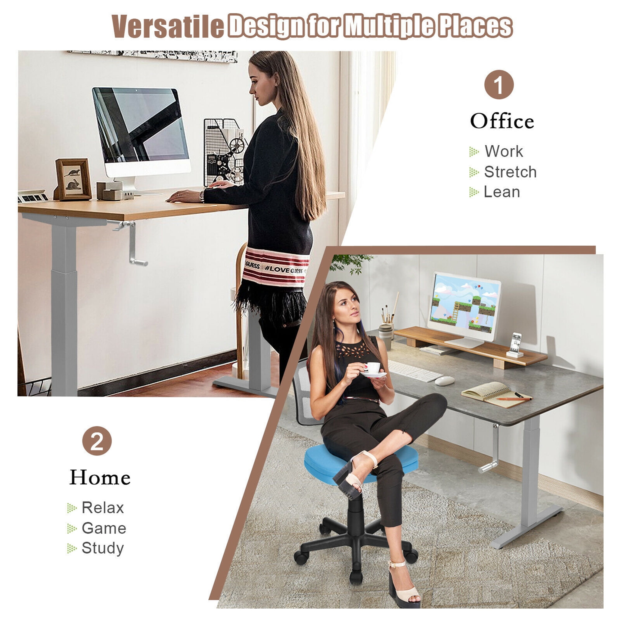 Gymax Height Adjustable Standing Base Hand Crank Sit to Stand Desk Frame Gray