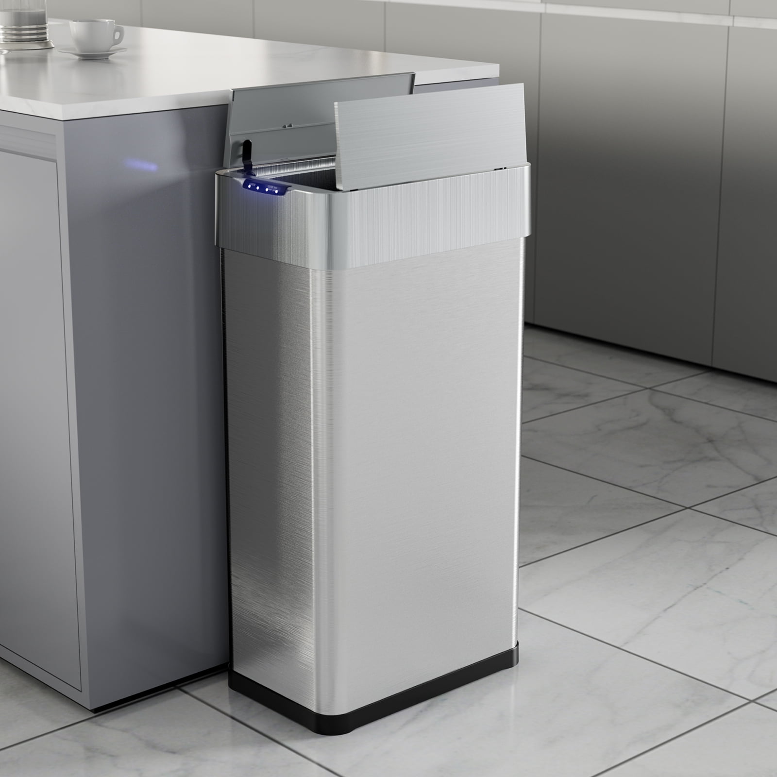 Pirecart 18.5 Gallon Automatic Trash Can, Touchless Motion Sensor Kitchen Garbage Can Stainless Steel with Lid, Silver