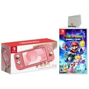 Nintendo Switch Lite 32GB Coral Edition and Mario + Rabbids Sparks of Hope Bundle - Japan Import with US Plug with Screen Cleaning Cloth