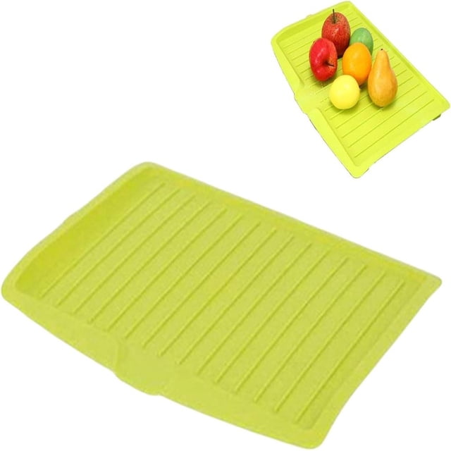 Estbridge 18 x 13” Kitchen Drain Board Large Plastic Draining Tray with Side Drop Slope Diversion Side Dish Drying Tray Dish Drainer Drip Rack Tray with Non-Slip Base