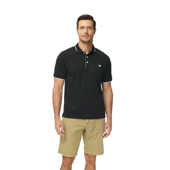 QPNGRP Men's short-sleeved polo shirt classic solid color casual stretch T-shirt polo black XL