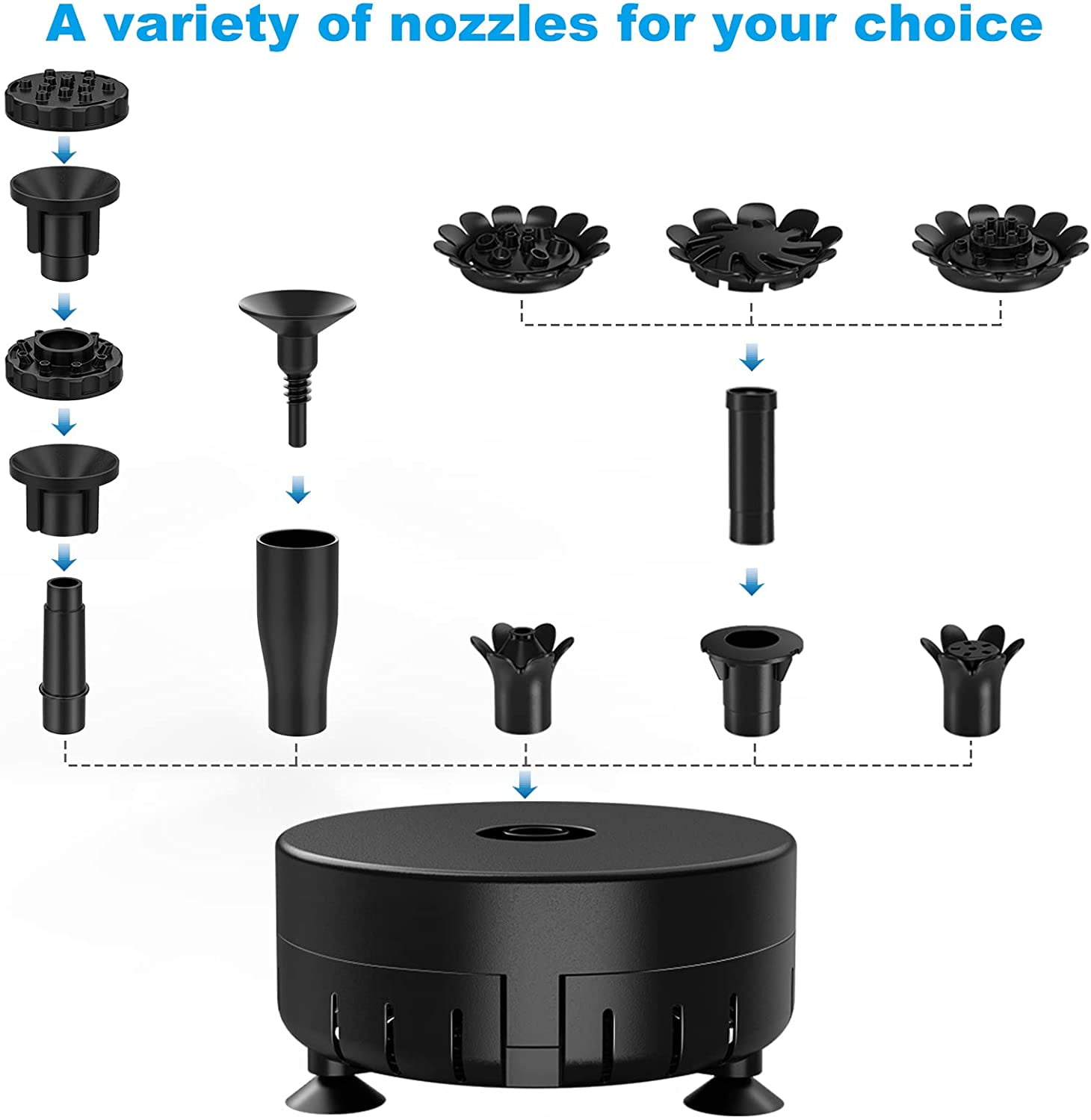 AISITIN 10W Solar Fountain Pump with Multiple Nozzles, DIY Water Feature Kit for Outdoor with Pipe, Solar Powered Water Fountain Pump for Bird Bath, Garden, Ponds, Fish Tank and Aquarium