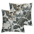 thumbnail image 2 of Acheng Pillow Covers Halloween Gold Skull and White Rose Flowers Square Pillow Slipcovers Decorative for Chair Auto Seat,2 Pcs White, 2 of 6