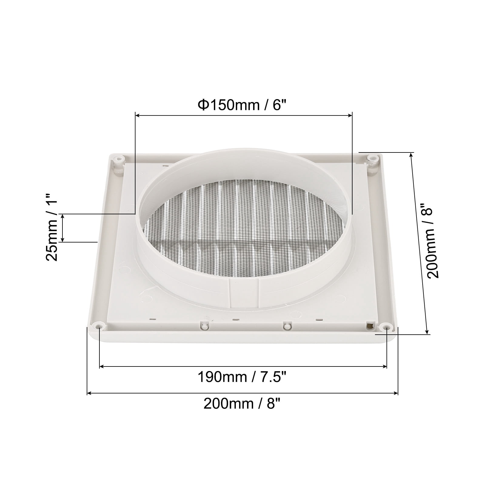 Uxcell Dryer Vent Cover Exterior Wall Exhaust Vent Air Grille Louvered Screen Mesh ABS Plastic for HVAC Kitchen Bathroom 6"