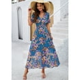 thumbnail image 4 of YNIQUE Women's Casual Dress Deep V-Neck Short Sleeve Chiffon Elegant Long Dresses, 4 of 7