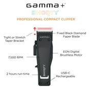 GAMMA + Shorty Professional Cordless Hair Clipper للرجال، محرك بدون فرش، فجوة صفر قابلة للتعديل، وقت تشغيل 120 دقيقة، USB-C، مريح، ضوضاء منخفضة