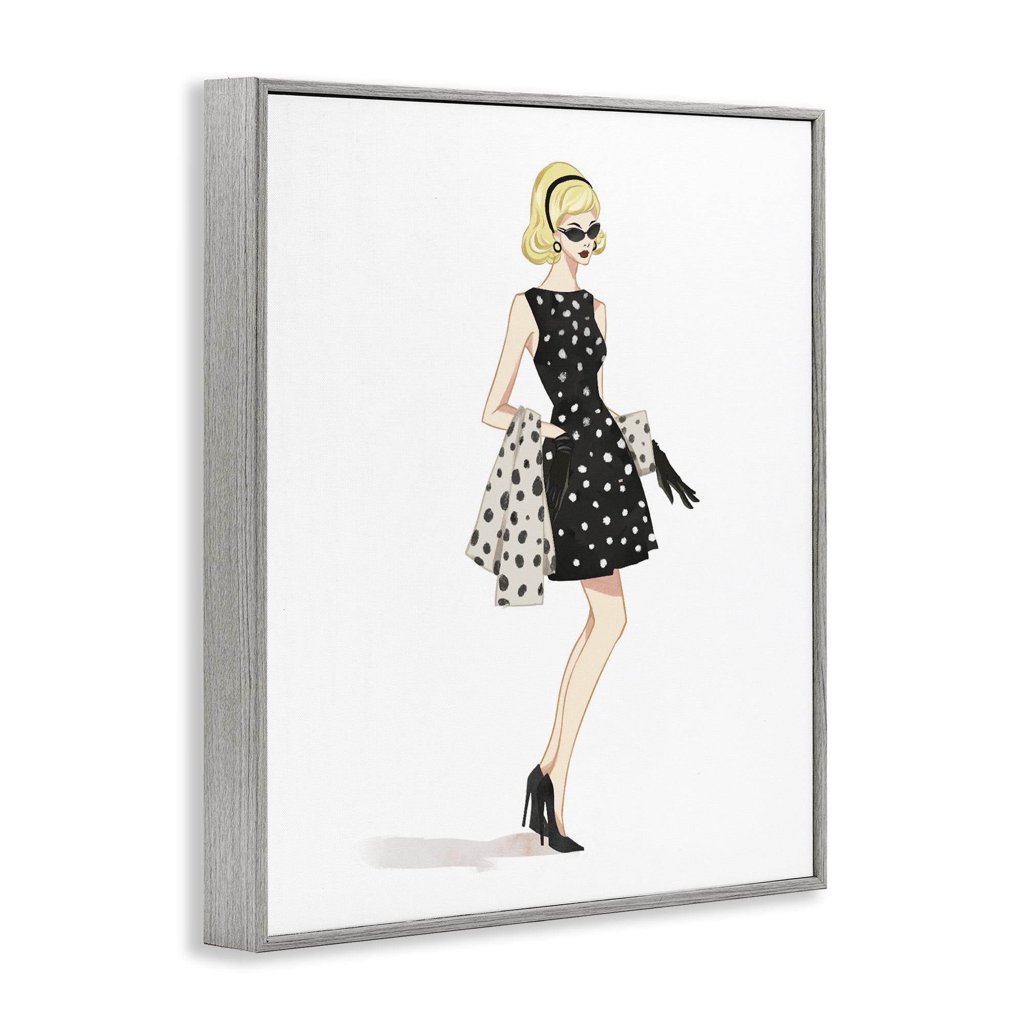 Stupell Industries Feminine Retro Fashion Gray Framed Giclee Art, design by Ziwei Li