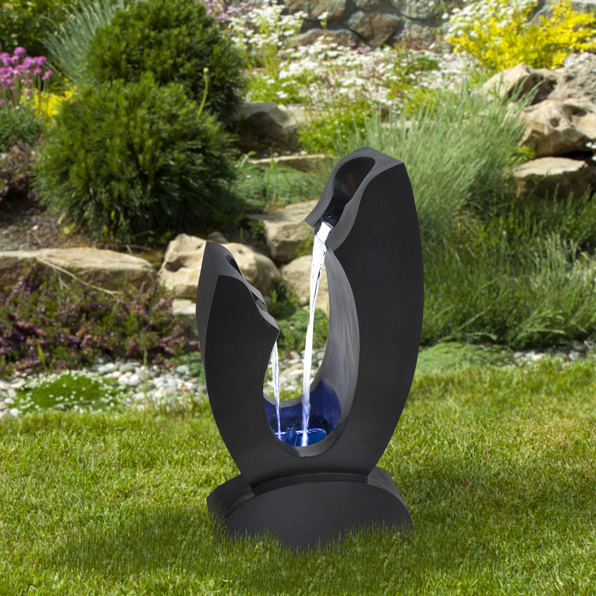 Northlight Lighted Modern Outdoor Garden Water Fountain -31.5" - Black and Blue