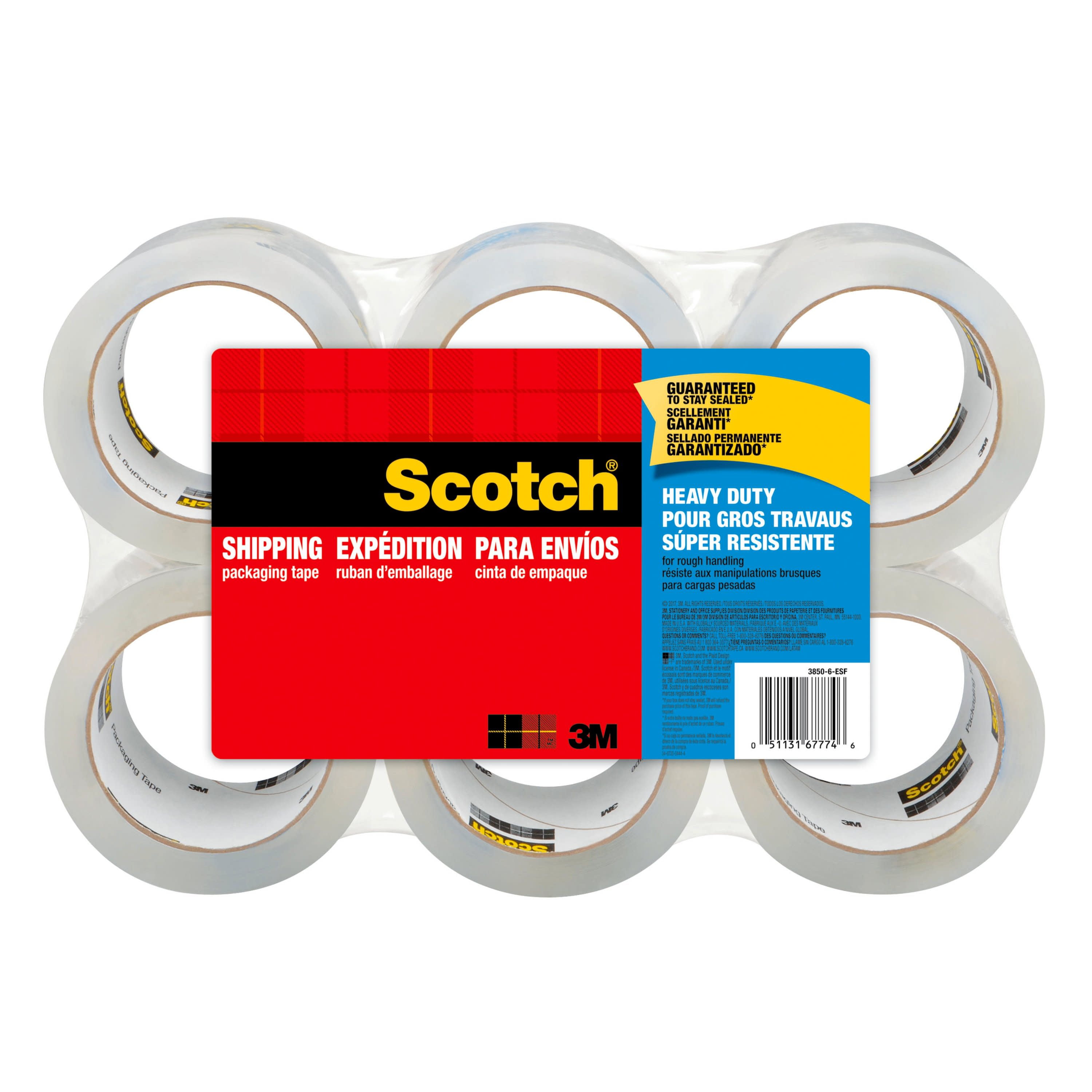 3M Scotch Clear Shipping Packing Tape 1.88 6 Rolls 800" Dispenser Heavy Duty Box 