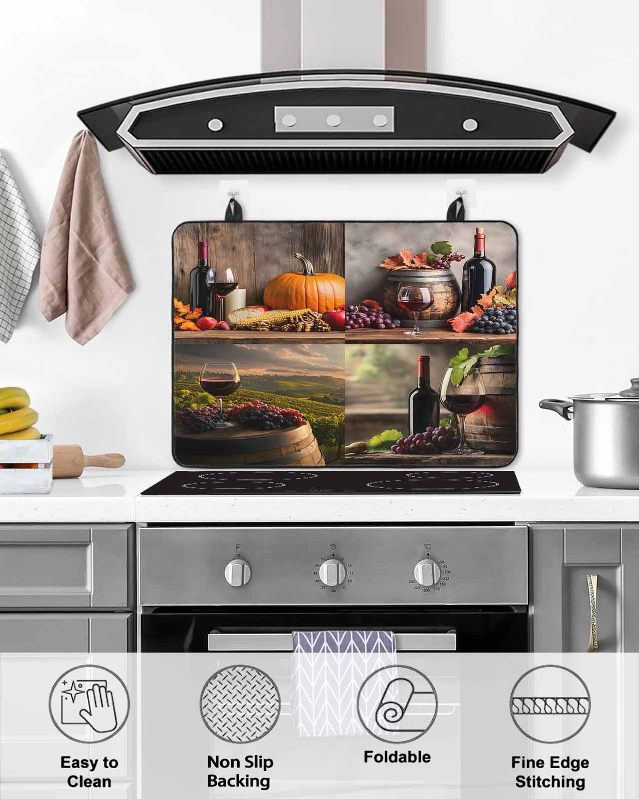 nqOlkjepod Large Induction Cooktop Protector Mat 24"x21", Orange Pumpkin Stove Top Covers for Electric Stove, Farmhouse Grapes Glass Country Decorative Stove Burner Cover Mats, Glass Top Stove Cover