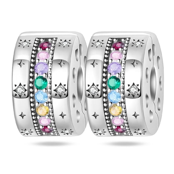 KUNSIR 2PCS Stopper Clip Charms for Bracelet Necklace, Spacer Beads Mother's Day Christmas DIY Gift for Women