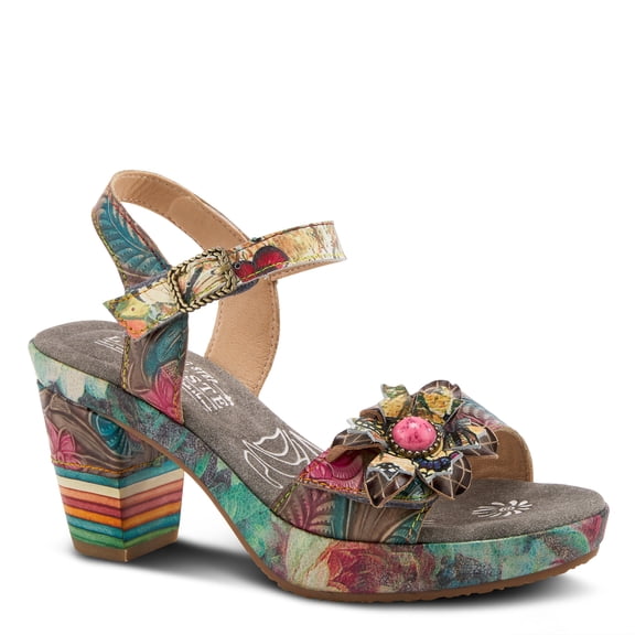 L`Artiste Leilanie Hand-Painted Leather Platform Heel Sandal