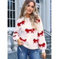 thumbnail image 4 of Women Cute Knit Sweater Y2k Long Sleeve Crew Neck Knitted Pullover Top Oversized Going Out Fall Winter Knitwear Red M, 4 of 9