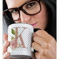 thumbnail image 2 of 3drose, Monogram Initial K Pink Rose Floral on Black and White Polka Dots, 15oz Two-tone Black Mug, 2 of 6
