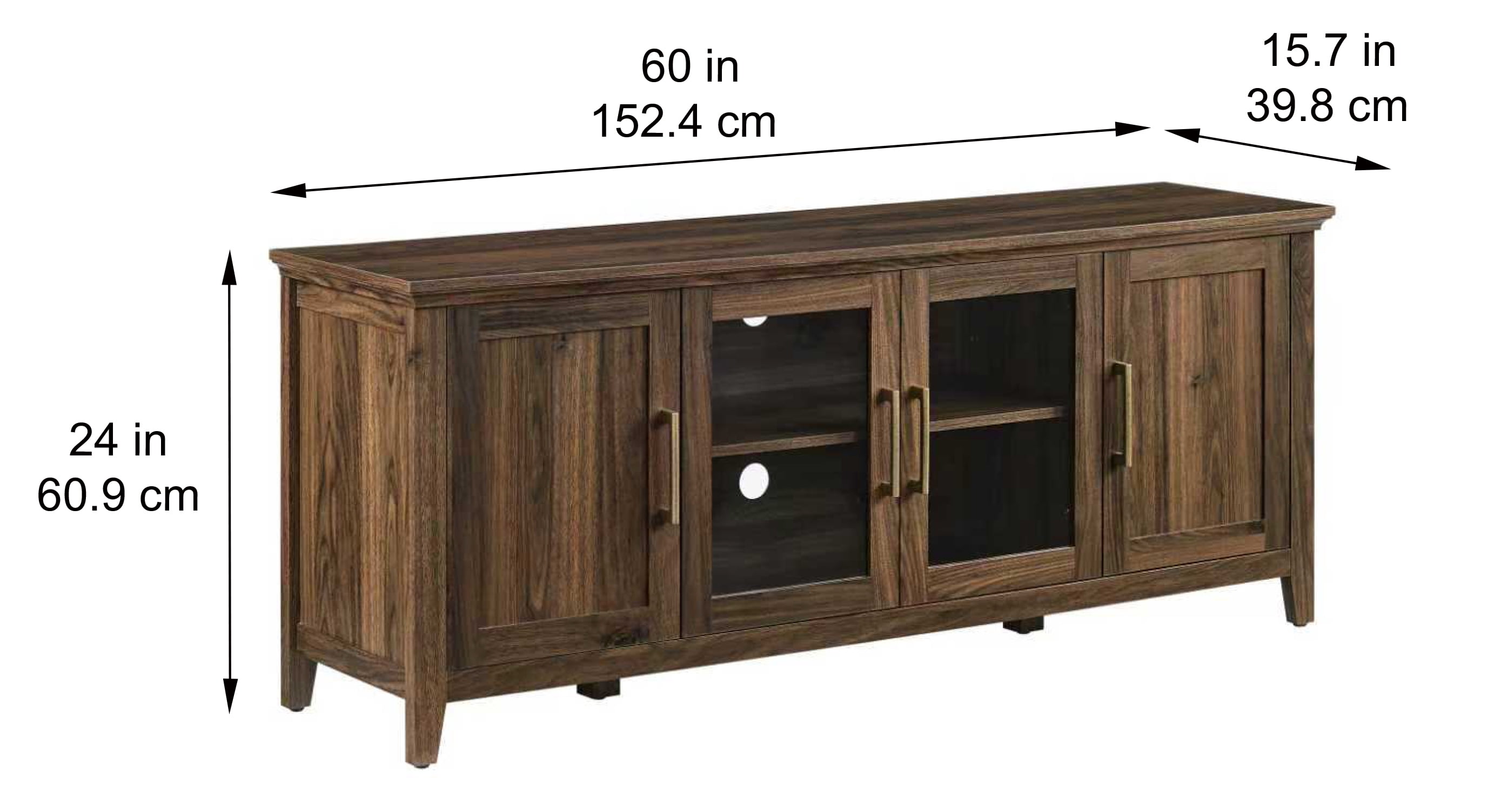 Mainstays Traditional TV Stand with Glass Doors, for TVs up to 65 in, Walnut Finish