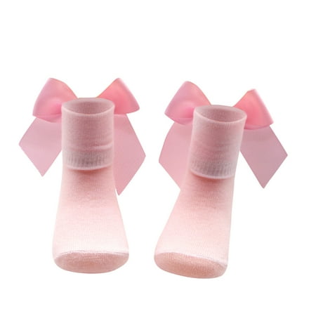 

BIZIZA Baby Sock Infant Bowknot Cotton Anti Slip Winter Socks Solid Color Casual for 0-2Y Toddler Pink one size