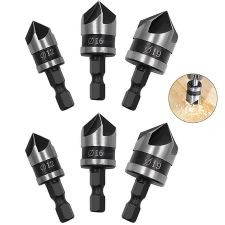 

6 Pieces 90 Degree Chamfer Cutter 5 Flute Chamfer Cutter Carbon Steel Chamfer Drill Bit Chamfer Head Tools for Drilling and Chamfering -12mm 16mm 19mm