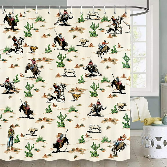 Western Cowboy Shower Curtain, Wild West Southwestern Texas Star Shower Curtain for Bathroom, Rustic American Farmhouse Western Rodeo Cowboy Horse Shower Curtain Set with Hooks, 72X72inch