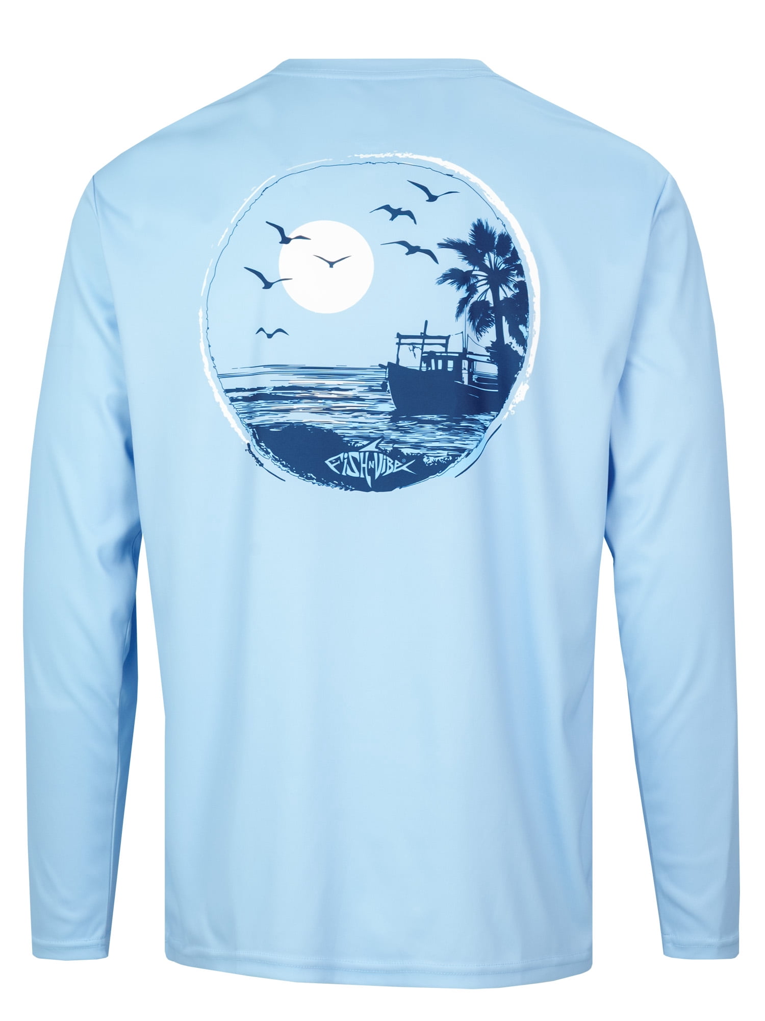 Fish N Vibe Men's Sublimated Long Sleeve Performance Tee, Clear Sky/Fnv Seagulls, XL