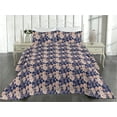 thumbnail image 2 of Ambesonne Nature Quilted Bedspread Set 3 Pcs, Vintage Butterfly Pattern, King, Indigo and Pale Rose, 2 of 4