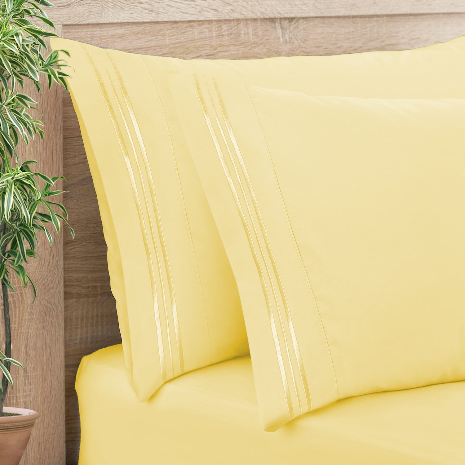 Clara Clark Pillow Cases Premier 1800 Microfiber Collection Pillow Case Set Of 2 Pieces, King Size, Mellow Yellow