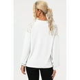 thumbnail image 4 of Womens Long Sleeve Tops Dressy Casual Crewneck Waffle Lace Patchwork Knit T Shirts Trendy Loose Blouses White XL, 4 of 6