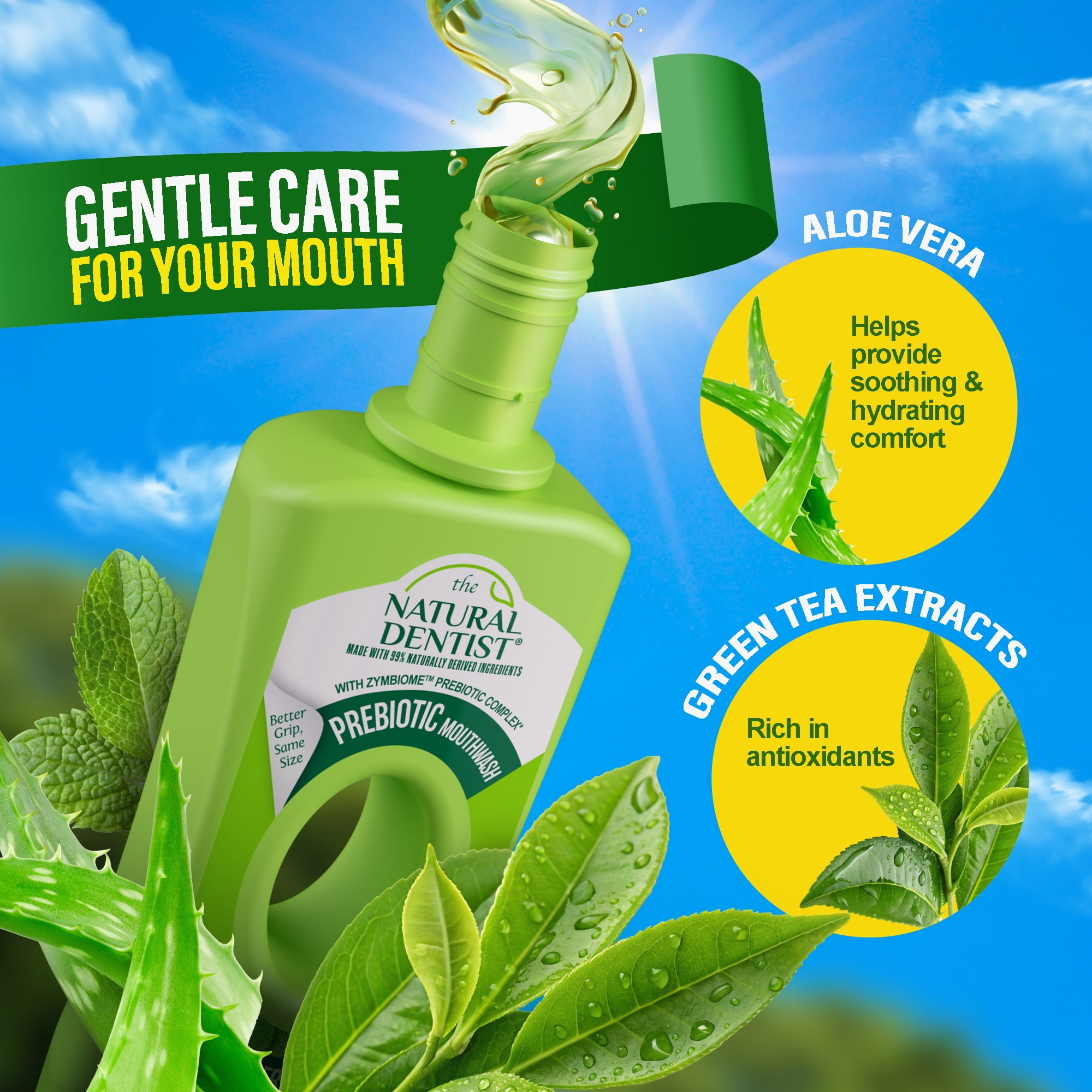The Natural Dentist Prebiotic  Mouthwash Oral Rinse - Happy Gums -  Peppermint Pop - 16.9 fl oz