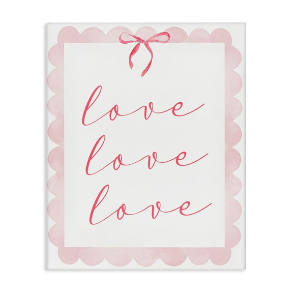 Stupell Industries Cursive Love and Pink Bow Canvas Wall Art design by Lucille Price, 20 x 16