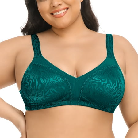 Deyllo Women s Non Padded Wireless Plus Size Full Coverage Minimizer Bra  Green 36D