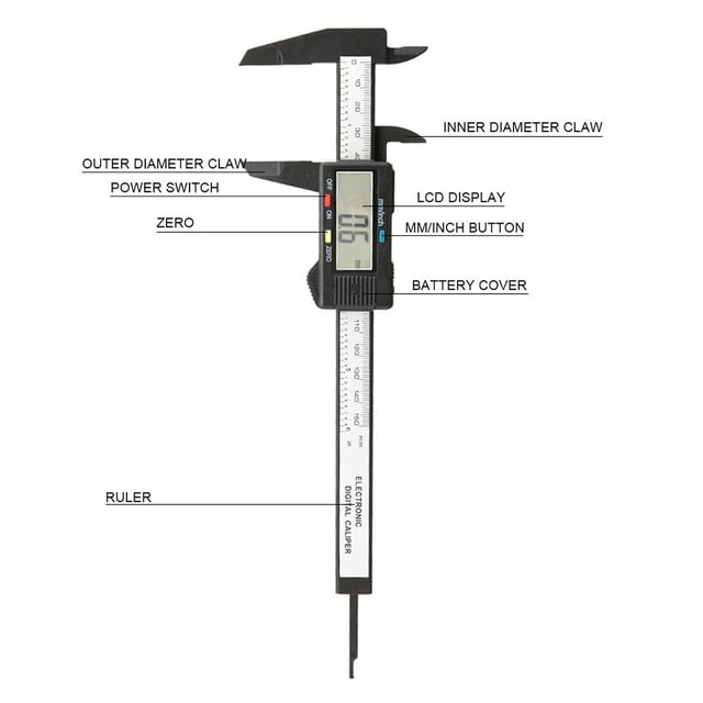 Calibre Vernier, LCD Digital De Fibra De Carbono Calibre Vernier Calibre Deslizante De Doble Escala Para Medir Longitud Ancho, Calibrador De Medición Dimensional
