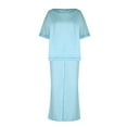 thumbnail image 7 of Drses‌‌ ‌‌‌‌‌‌‌‌‌‌‌‌‌‌‌‌‌‌‌‌‌‌‌‌‌‌‌‌‌‌‌‌Women's Summer Elegant Short Sleeve Skirt Set - Round Neck Top & Slit Maxi Two-Piece, 7 of 7