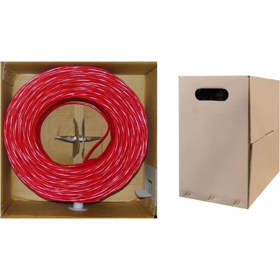 1000 Foot Bulk Cat5e Riser (CMR) Ethernet Cable, 24 AWG, 350 Mhz, ETL Listed, 4 Pair Solid Annealed Bare Copper, Unshielded Twisted Pair(UTP) with Pull Box, Red, CableWholesale