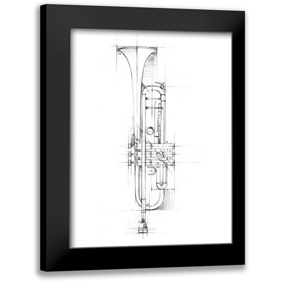 Harper, Ethan 12x14 Black Modern Framed Museum Art Print Titled - Trumpet Sketch