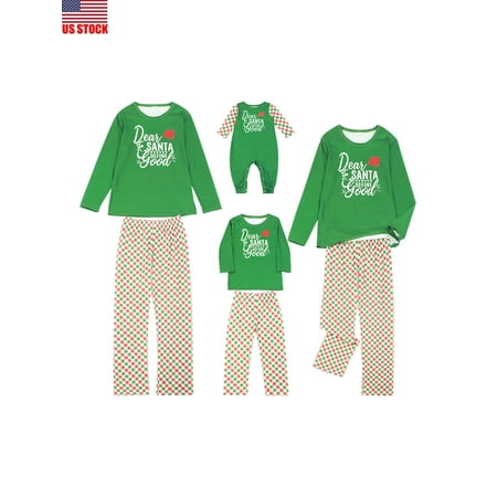 

Sunisery Merry Christmas Family Pajamas Matching Xmas Letter Sleepwear Plaid Pants PJs Set