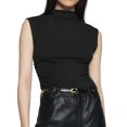 thumbnail image 1 of Chaleco De Verano Camiseta corta sin mangas para mujer, medio cuello alto, elegante, ajustada, para uso diario (negro L) Cgtredaw Para estrenar, 1 of 7