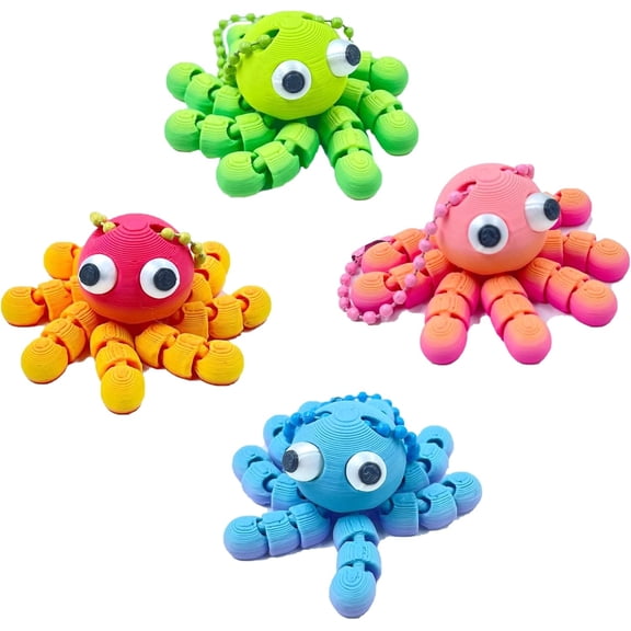 3D Printed Articulated Octopus Keychain - 24 Moving Joints Poseable Desk Pet for Adults, Pocket Anxiety Relief