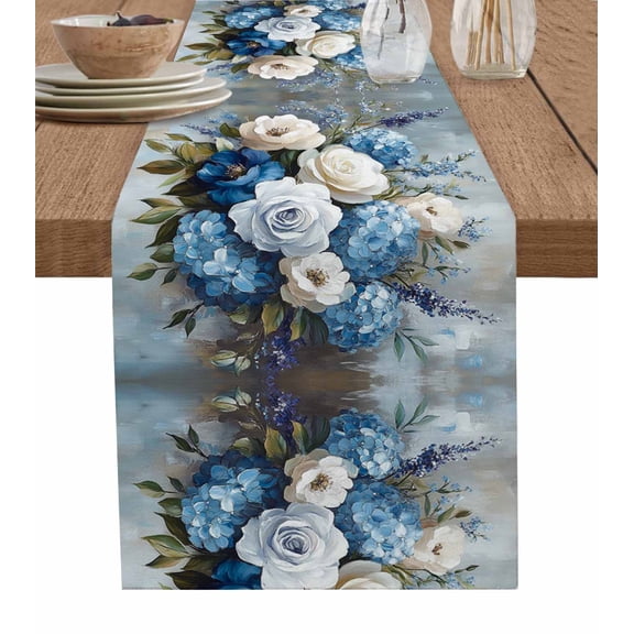 Hokiten Table Runners 90 Inches Long Dress Scarves, White Blue Spring Floral Farmhouse Coffee/Dining/Kitchen Table Runner for Living Room, Pastoral Flowers Retro 13x90 Inch