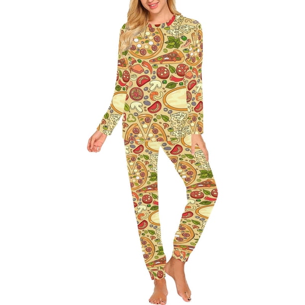 Conjunto de pijama con estampado integral de fondo de pizza para mujer