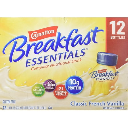 CARNATION BREAKFAST ESSENTIALS Breakfast Drink Plastic Bottle, Classic French Vanll, 96 Ounce, 12 Count - 0050000915101