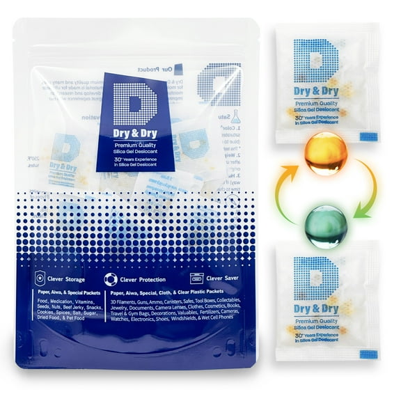 3 Gram [100 Packs] "Dry & Dry" Food Safe Orange Indicating Mixed Silica Gel Packets - FDA Compliant