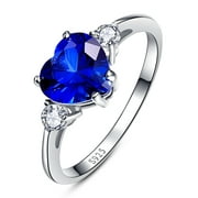 Women's 925 Sterling Silver Heart Shaped Cubic Zirconia Sapphire Birthstone Ring
