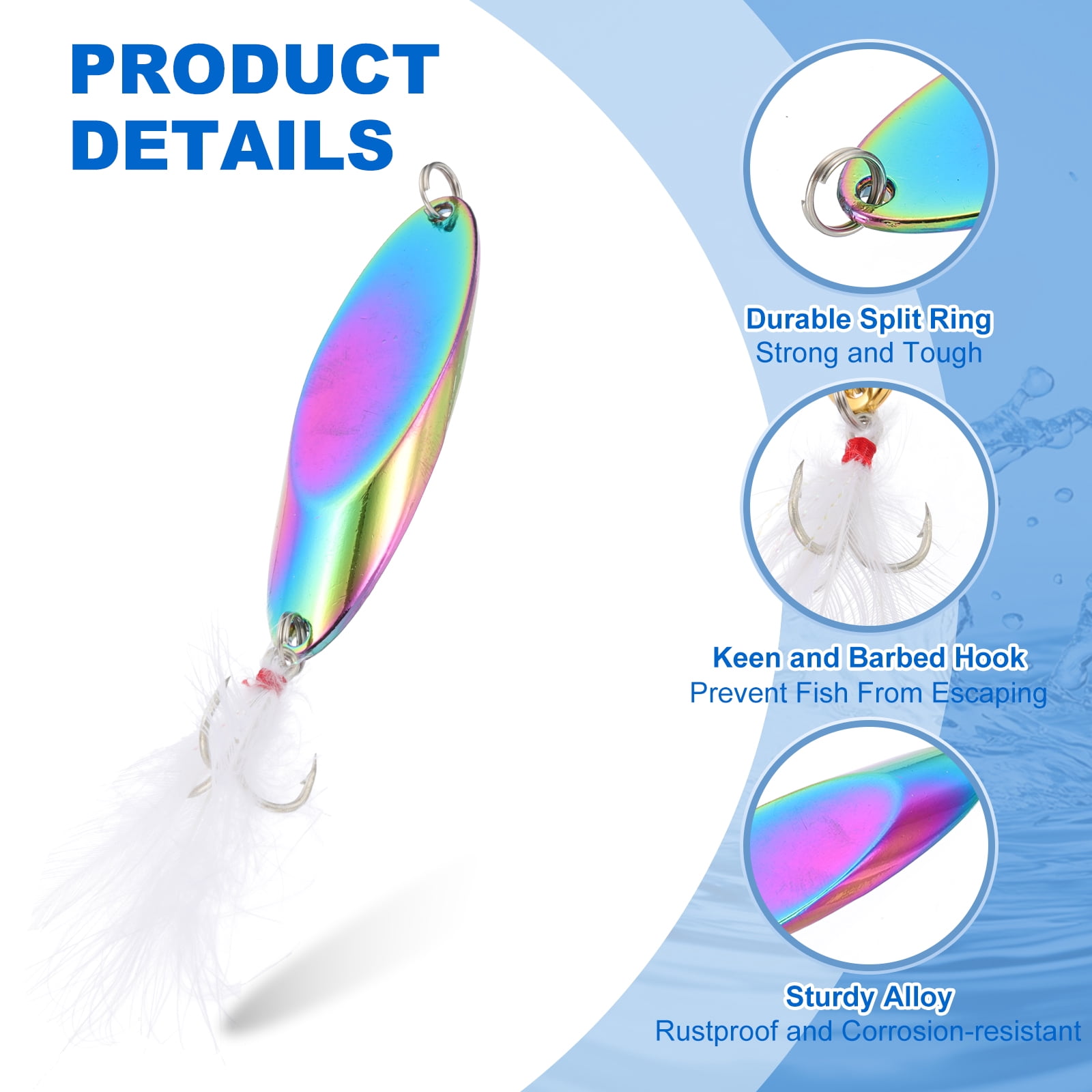 Uxcell Fishing Spoons, 10 Pcs 9/10 oz Fishing Lures Casting Spoon Treble Hooks Jigs Hard Metal Spinner Baits for Freshwater Saltwater Salmon, Multicolor