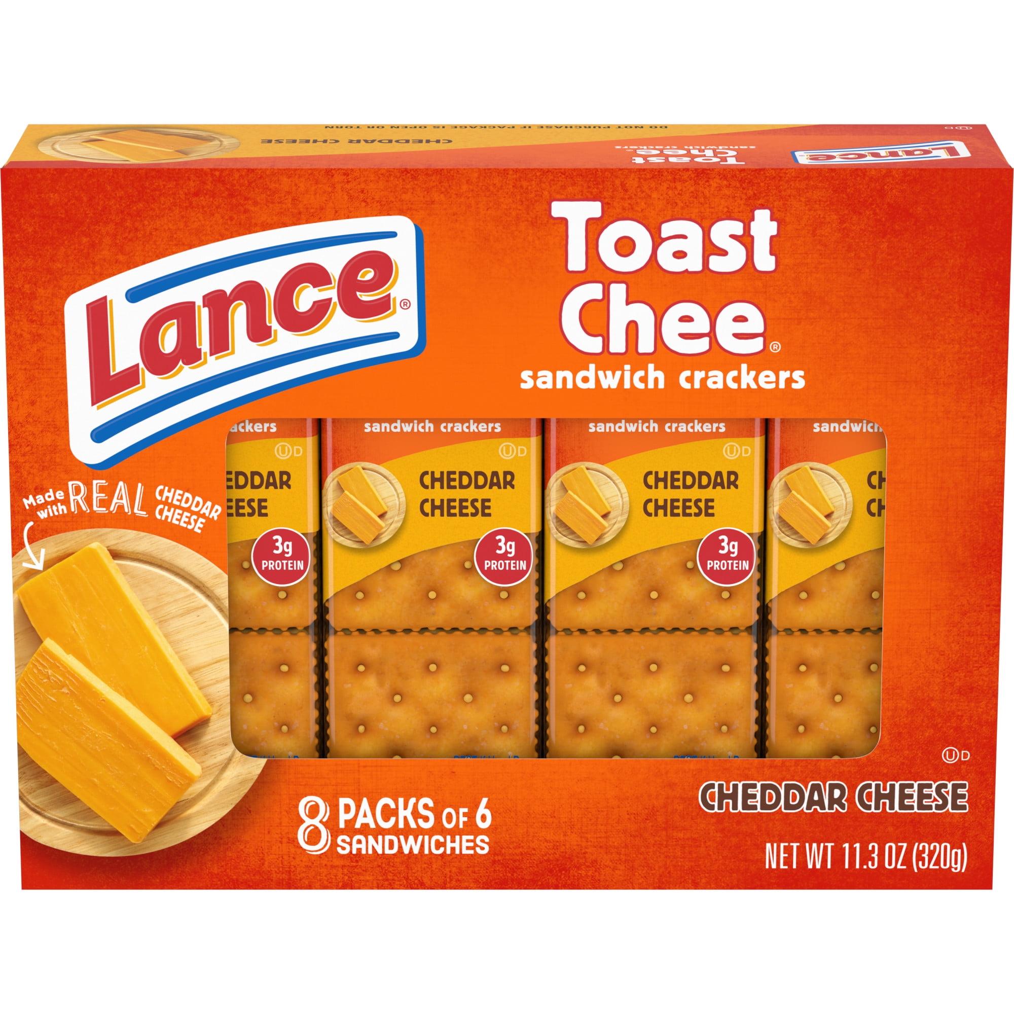 Lance Sandwich Crackers, ToastChee Cheddar, 8 Individually Wrapped Packs, 6 Sandwiches Each