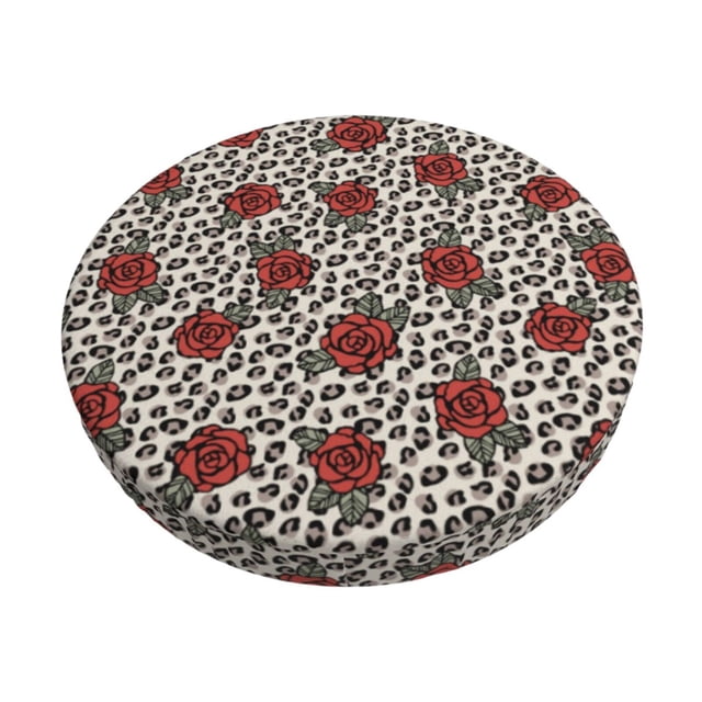 Disketp Leopard Print Rose Funda Redonda para Taburete, Funda de Cojín para Silla de Bar Suave y Elástica-13 inch