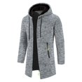 thumbnail image 2 of Men's Long Cardigan Hoodies Full-Zip Fleece Lined Sweaters Knit Regular Fit Casual Trench Coat Wiht Pocket, 2 of 4