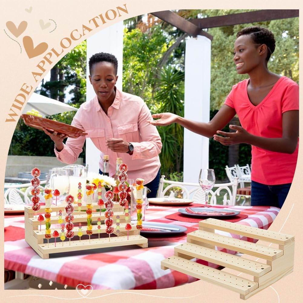 Wood Skewer Holder 120 Holes Wooden Pick Stand 4 Tier Buffet Display Board Multi Level Display Stands Pick Holder For Buffets Banquets Cocktail Party Catering Events Supplies