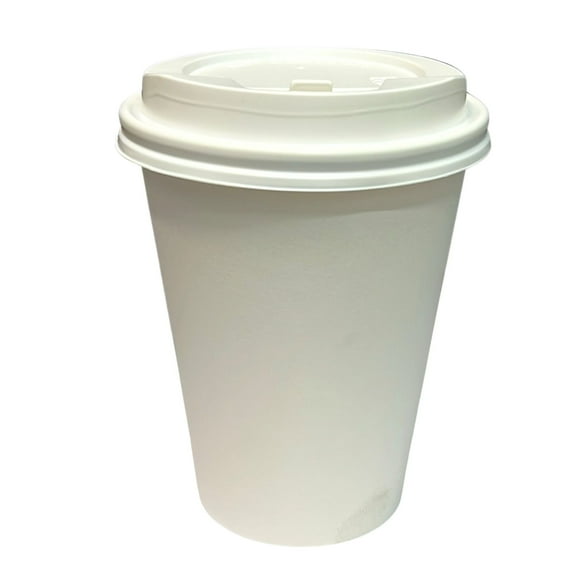 VeZee 12 Oz Disposable White Poly Paper Durable Hot Cup with White Hinged Tab Lids For Hot/Cold Drink, Coffee Cups, Tea, Cocoa, Travel, Hot Chocolate, Chai, Latte & Hot Soup|500CT