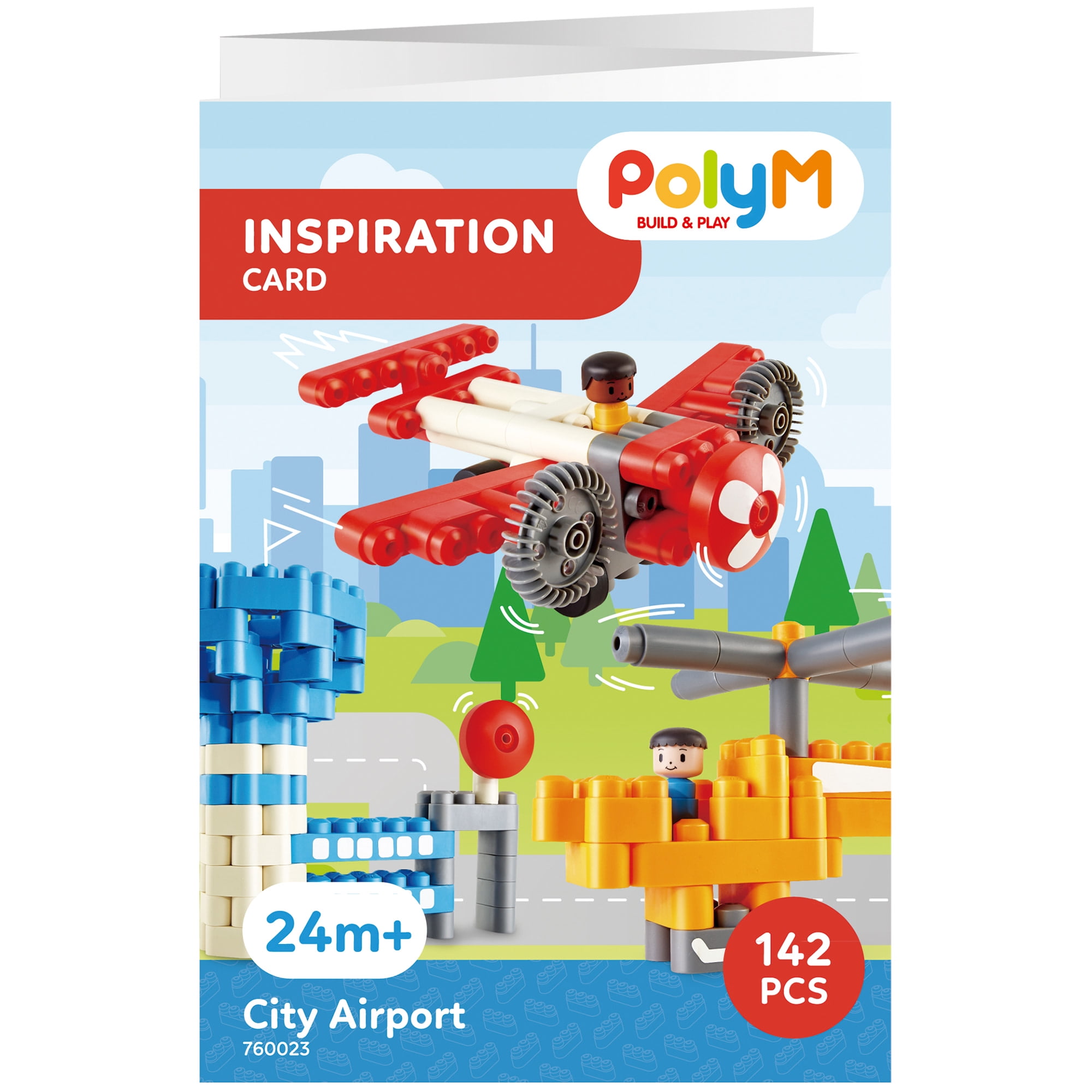 Hape: PolyM: City Airport - 142pc Building Blocks Toy Set w/ Figurines, Build & Play, Open Play & Inspiration Card, Toddlers & Kids Ages 2+