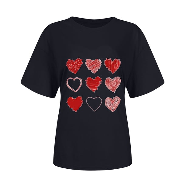 Camiseta de manga corta con cuello redondo y estampado de San Valentín para mujer Pompotops hfajkhk125220