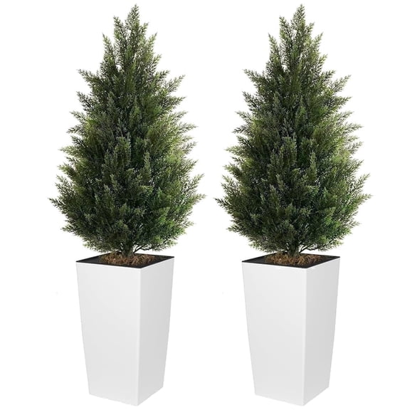 OLIVIVI Artificial Cedar Tree 4FT Tall Faux Plant for Home Office Decor Indoor Outdoor Fake Lifelike Potted Tree with Wood Branches 2 pack